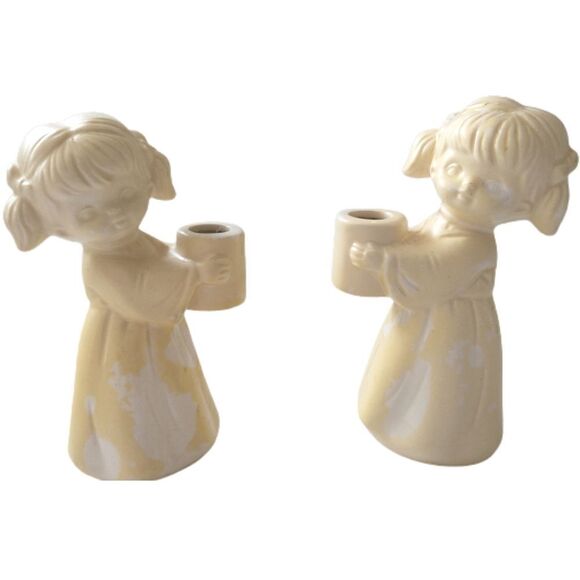 Vintage Colonial Candle Angel Taper Holders Cherubs Porcelain Ceramic Japan - Picture 7 of 12